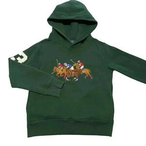 Polo Ralph Lauren Green “Triple Pony” Hoodie Pullover Sweatshirt Boys Small RARE
